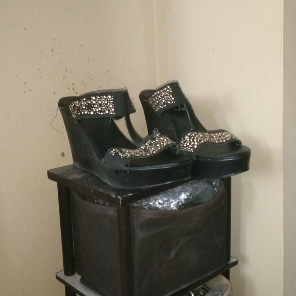 Black Wedges with Gold Embellishment